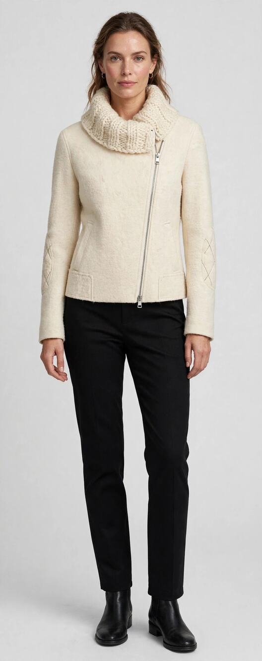 By Gro Abrahamsson Wool Moto Jacket Cream Knit Collar S